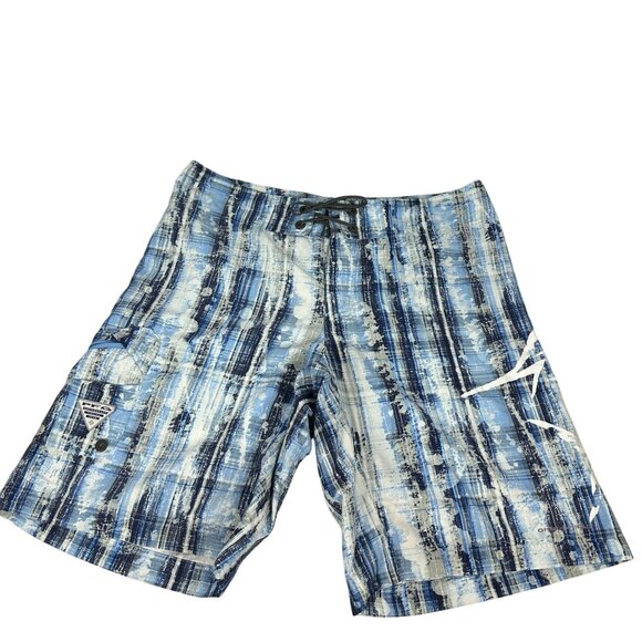 Columbia PFG Mens Omni-Shield Fishing Shorts 36W Blue Tie-Dye Polyester Blend - Picture 1 of 6